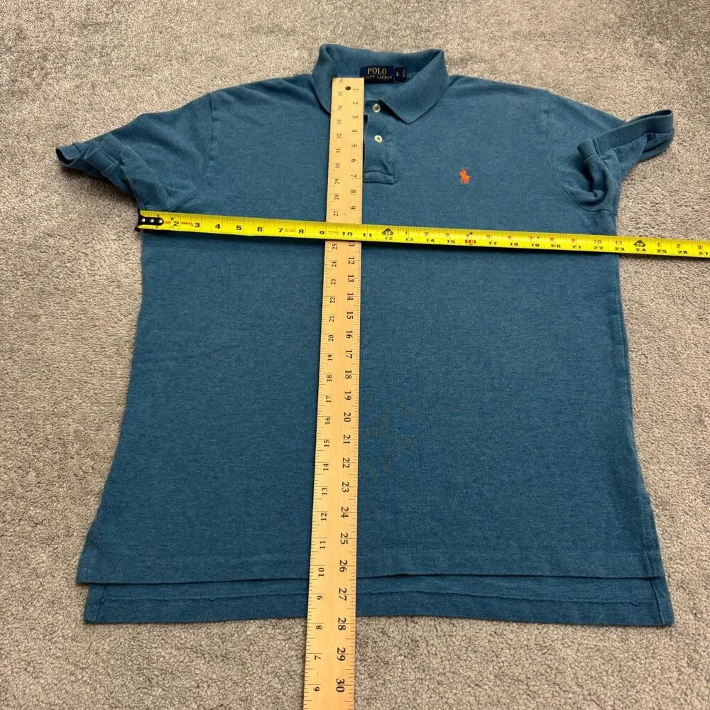 Polo Ralph Lauren Knit Polo Shirt Men Large Blue Short Sleeve Orange Pony Logo